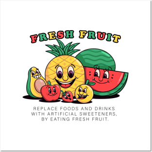 Fresh fruit, retro cartoon illustration of fruit characters Posters and Art